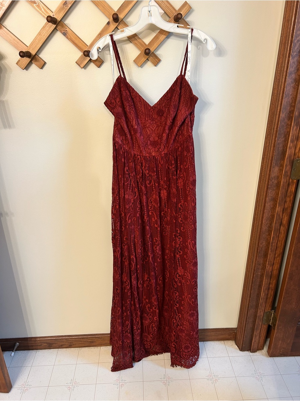David's Bridal Burgundy Lace Maxi Dress